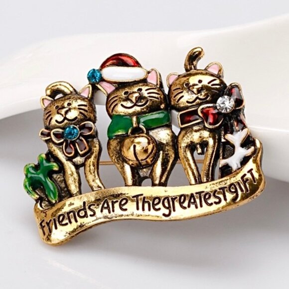 Cat Christmas Brooch Friends are the Greatest Gift Brooch Holiday Gift Brooch - Picture 1 of 3
